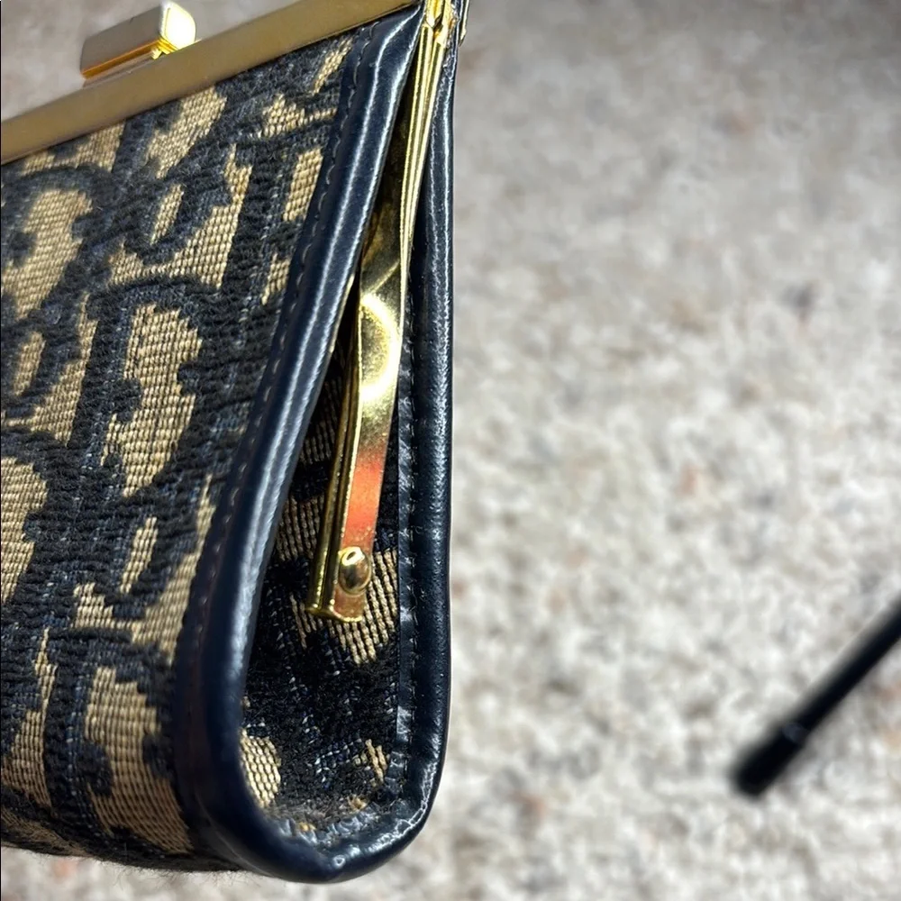 Christian Dior Trotter Canvas coin purse Black & Tan with Gold Accents